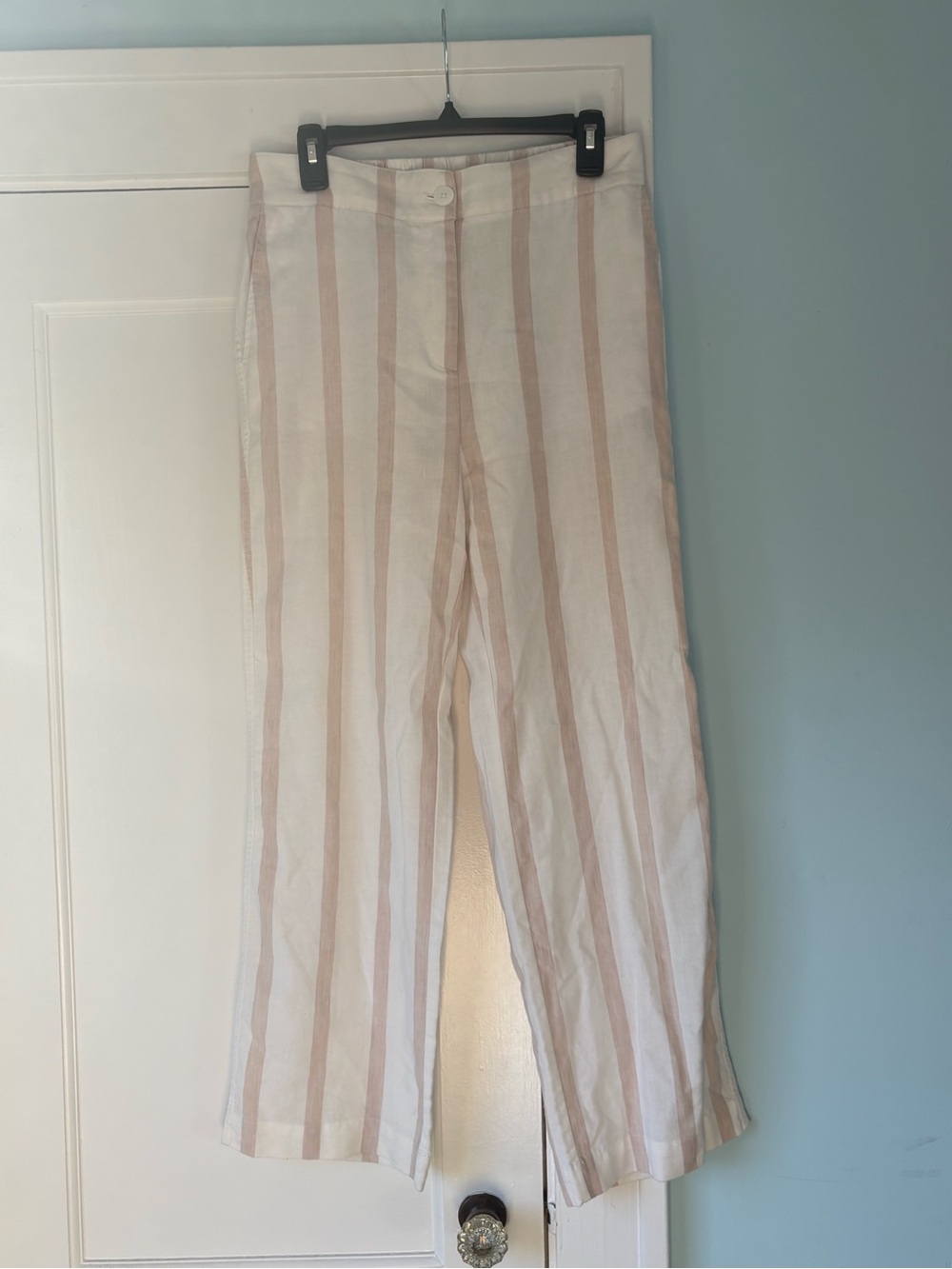 Faherty Malibu Linen Blend Pull-On Tan Striped Pants Coastal Beach Old Money